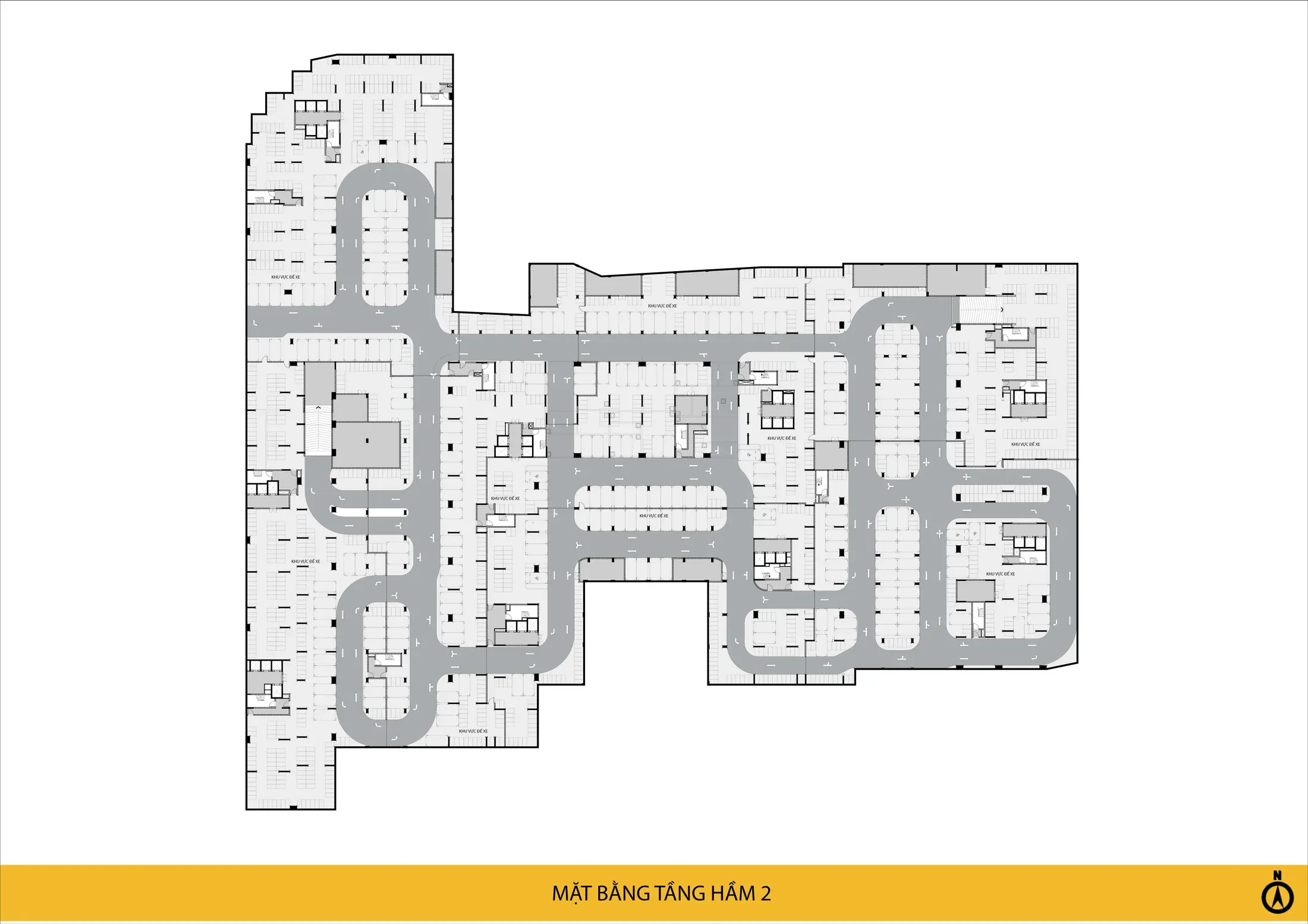 Mặt bằng tầng hầm 2 Bcons Central Park Tam Hiệp: các khu vực để xe và trục giao thông nội bộ dưới hầm