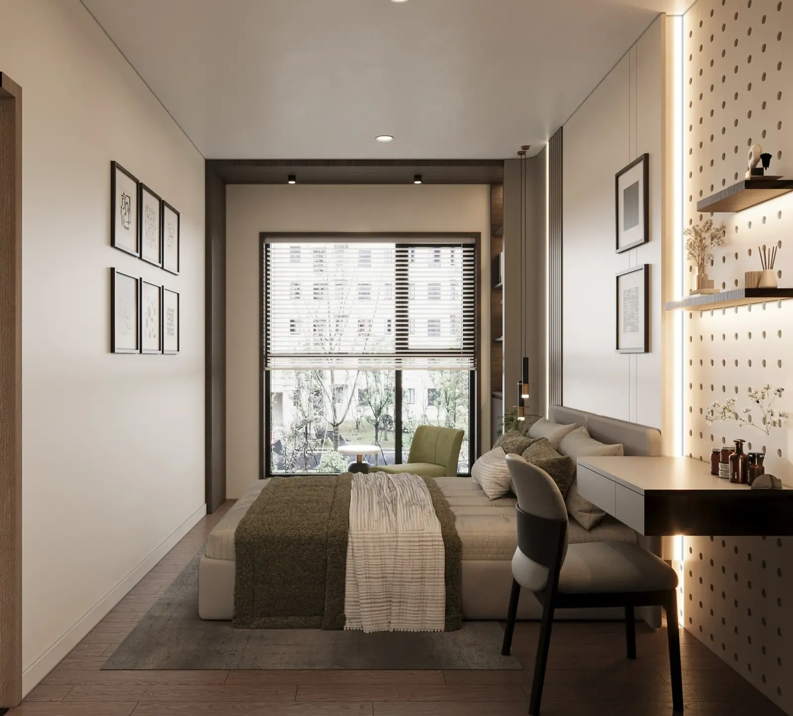 Phòng ngủ 2 – góc làm việc – nhà mẫu căn A1 3 phòng ngủ 88 m² Bcons Central Park Tam Hiệp