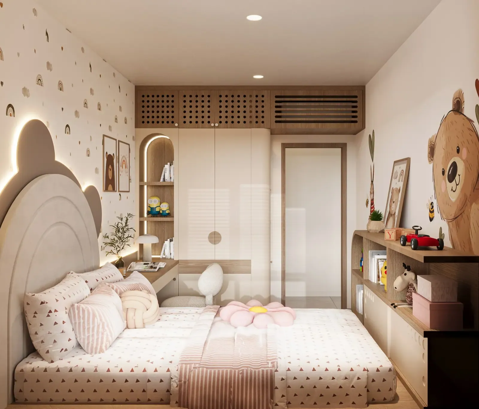 Phòng ngủ bé – tủ áo & bàn học – nhà mẫu căn A1 3 phòng ngủ 88 m² Bcons Central Park Tam Hiệp