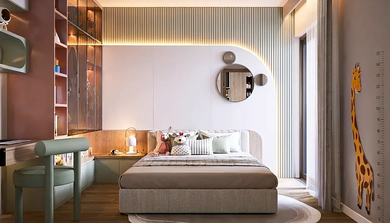 Phòng ngủ bé – nhà mẫu căn B4 2 phòng ngủ 73 m² Bcons Central Park Tam Hiệp
