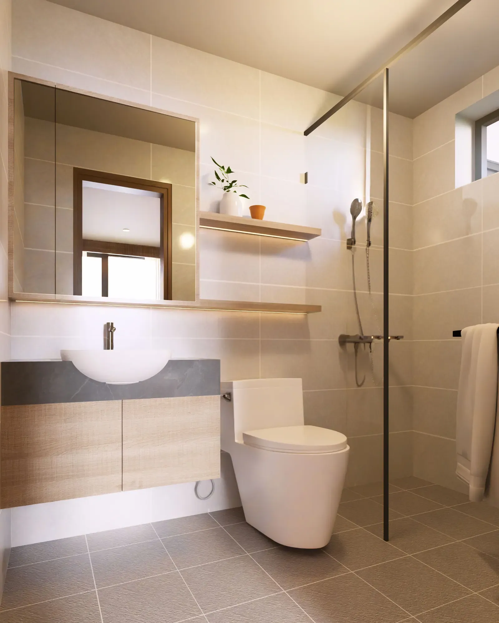 Phòng tắm – nhà mẫu căn B4 2 phòng ngủ 73 m² Bcons Central Park Tam Hiệp