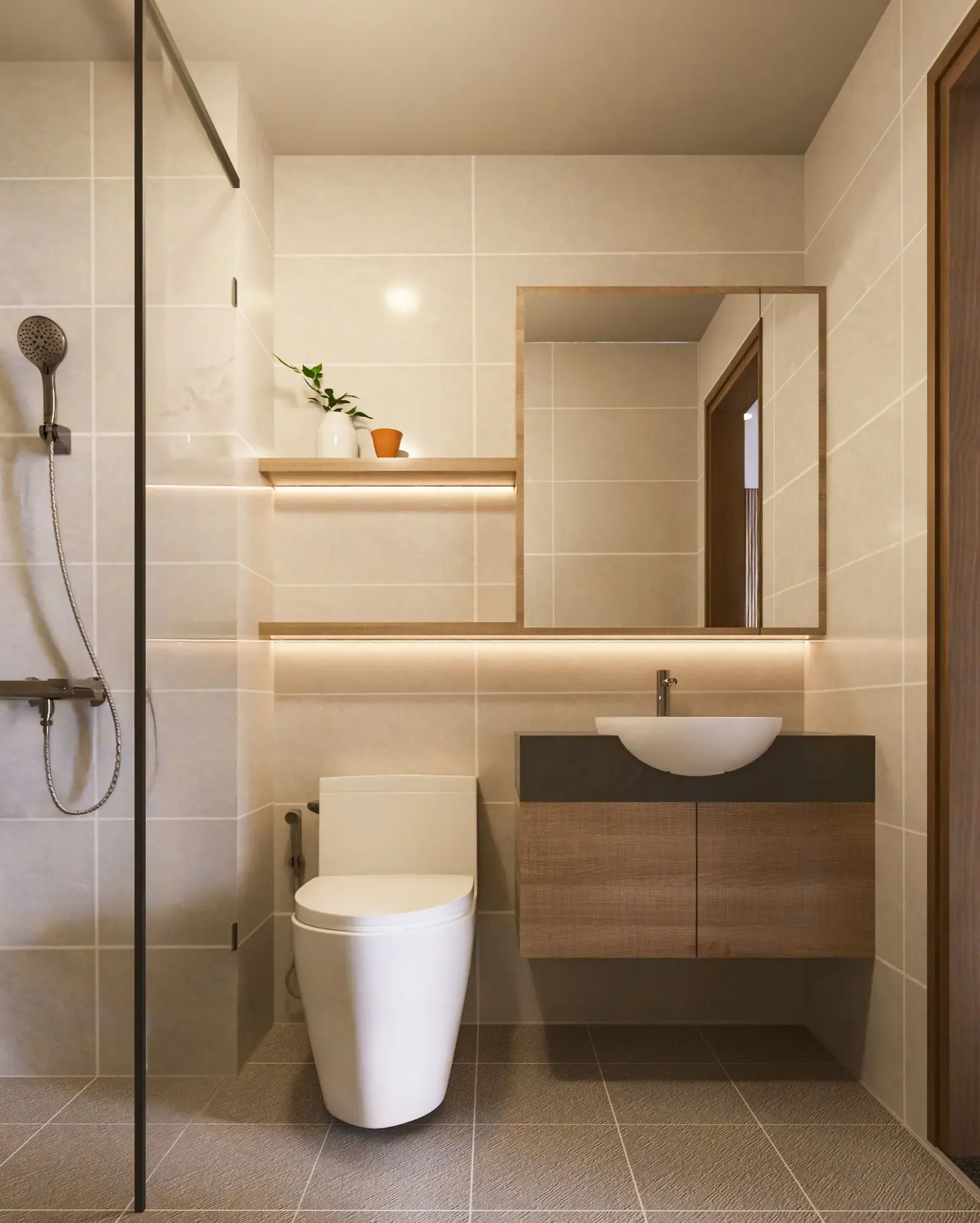 Phòng tắm – bồn rửa & gương – nhà mẫu căn B4 2 phòng ngủ 73 m² Bcons Central Park Tam Hiệp