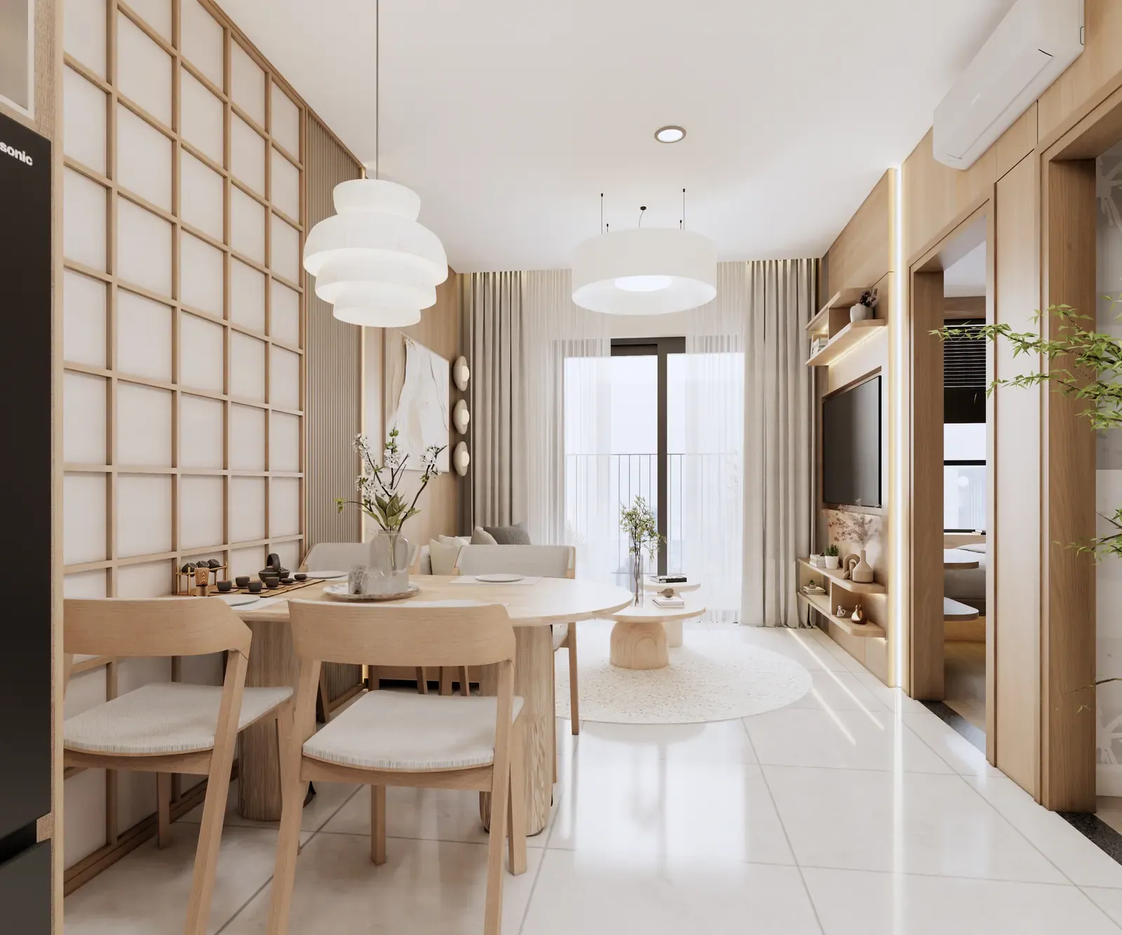 Bàn ăn – nhà mẫu căn C1 2 phòng ngủ 52 m² Bcons Central Park Tam Hiệp