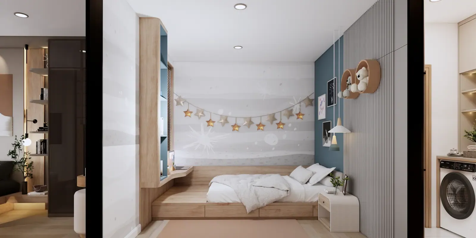 Phòng ngủ bé – giường bục – nhà mẫu căn C1 2 phòng ngủ 52 m² Bcons Central Park Tam Hiệp