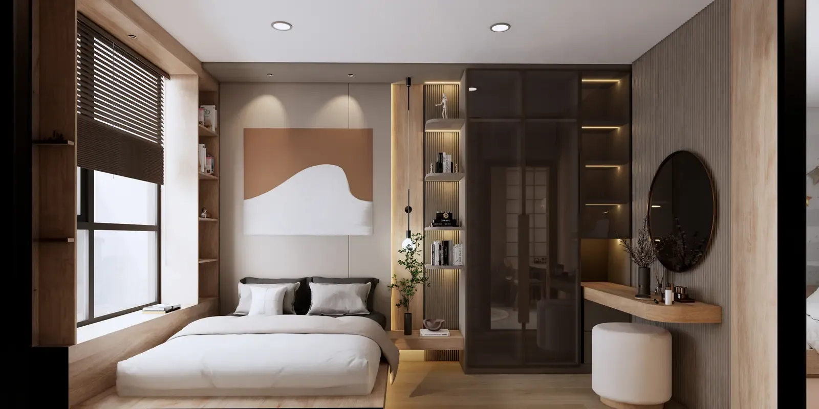 Phòng ngủ chính – nhà mẫu căn C1 2 phòng ngủ 52 m² Bcons Central Park Tam Hiệp