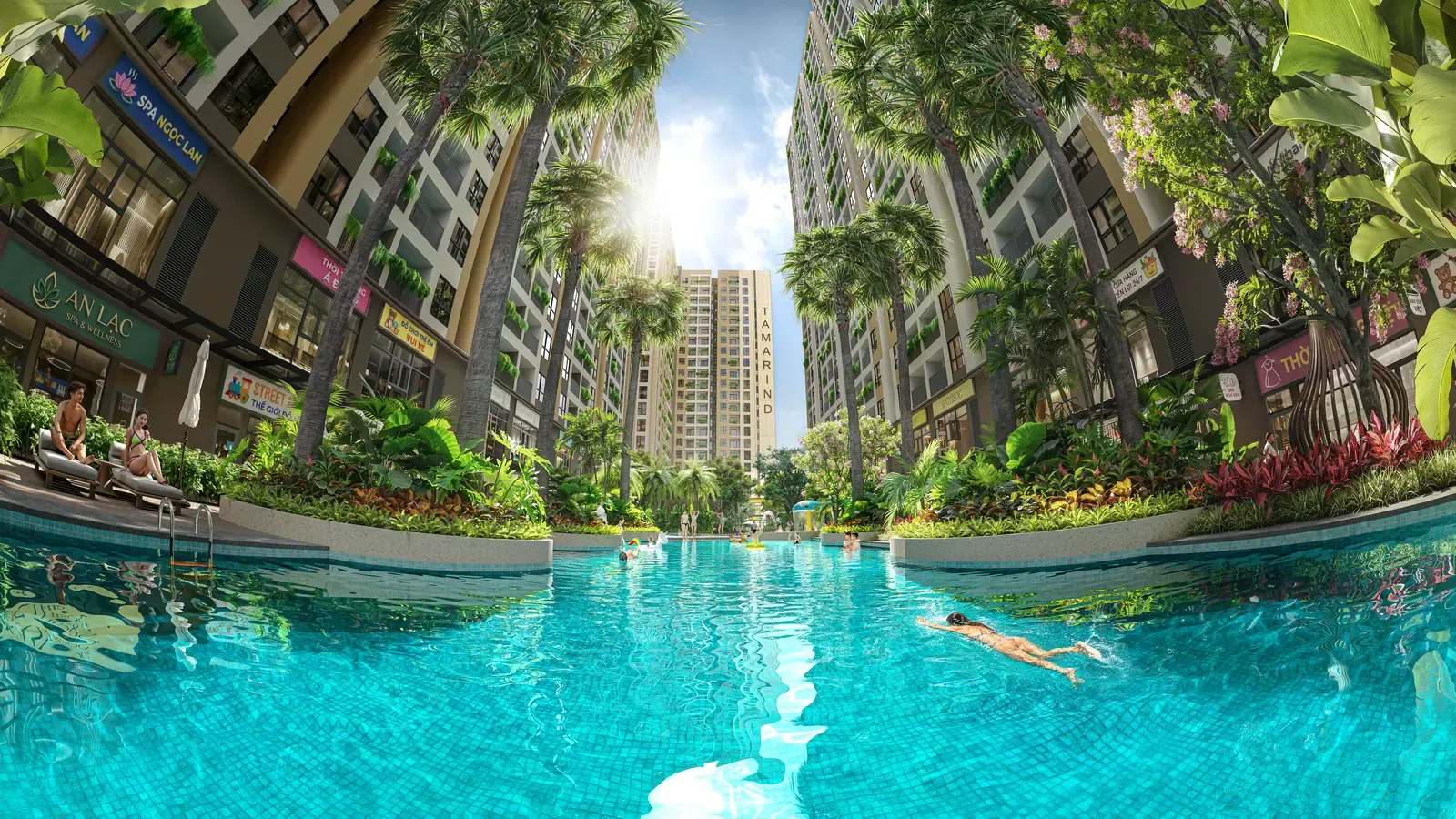 Hồ bơi tràn bờ nội khu Bcons Central Park Tam Hiệp