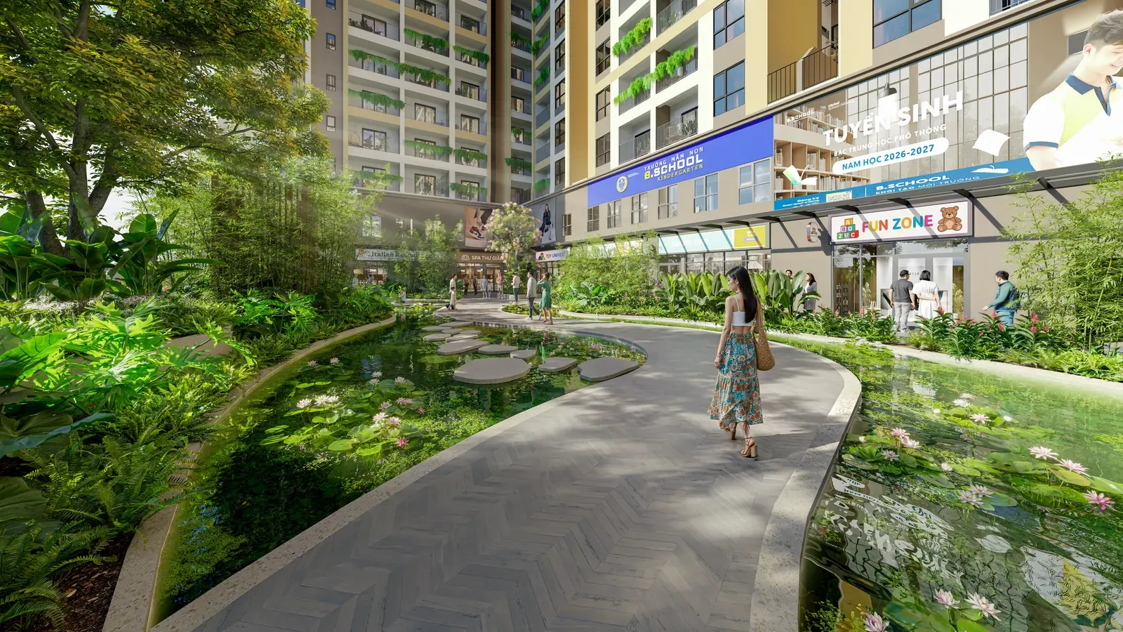 Hồ sen Swan Lake – phối cảnh tiện ích nội khu Bcons Central Park Tam Hiệp