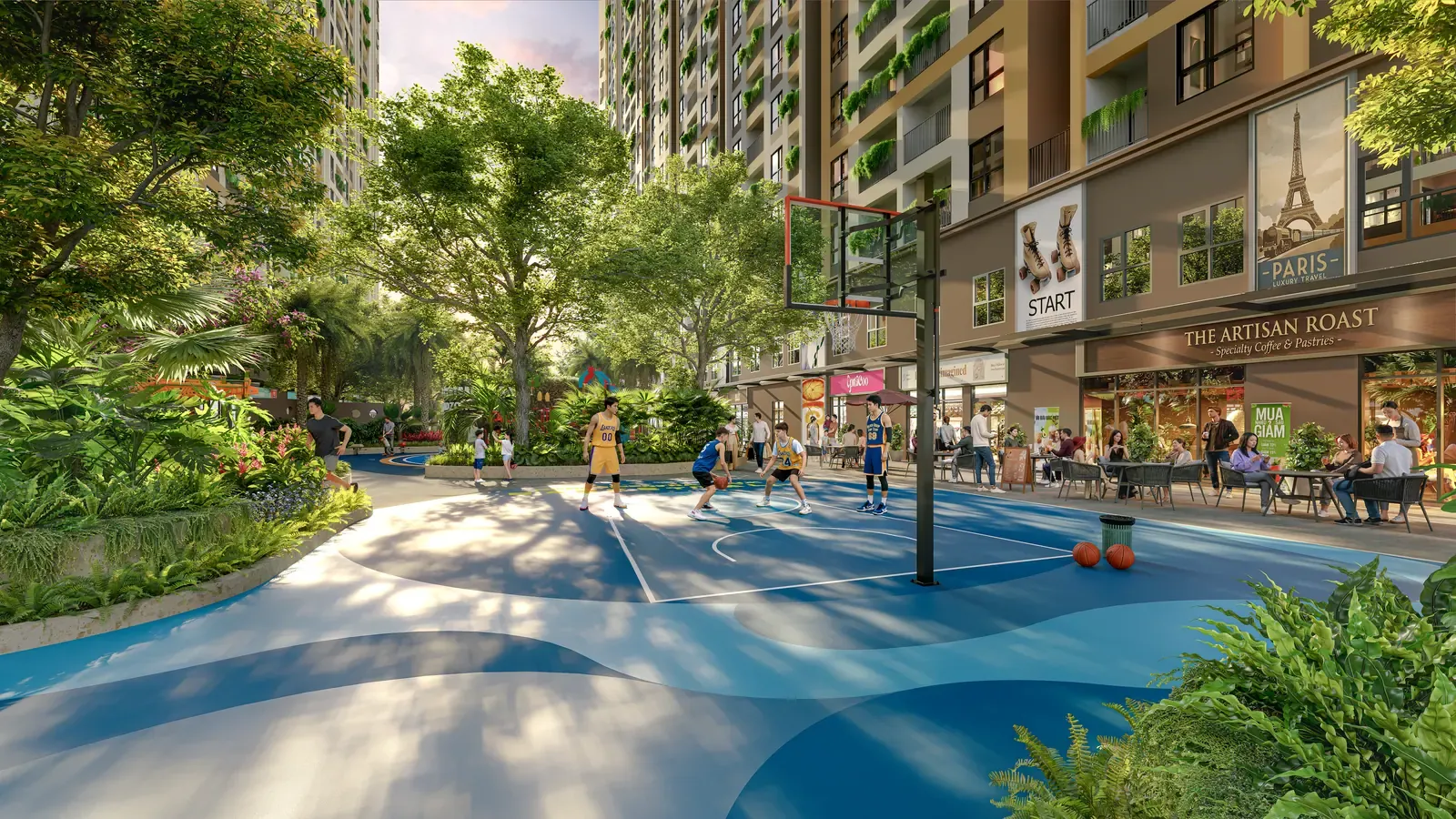 Sân bóng rổ – phối cảnh tiện ích nội khu Bcons Central Park Tam Hiệp