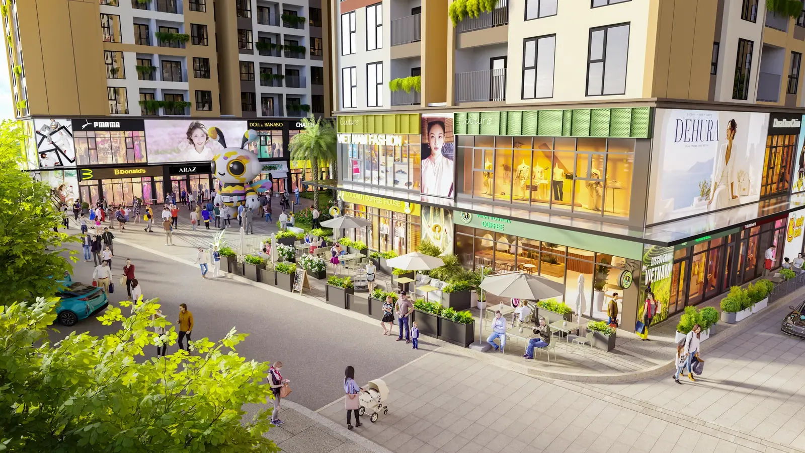 Dãy shophouse khối đế Bcons Central Park Tam Hiệp nhìn từ trục đường chính nội khu
