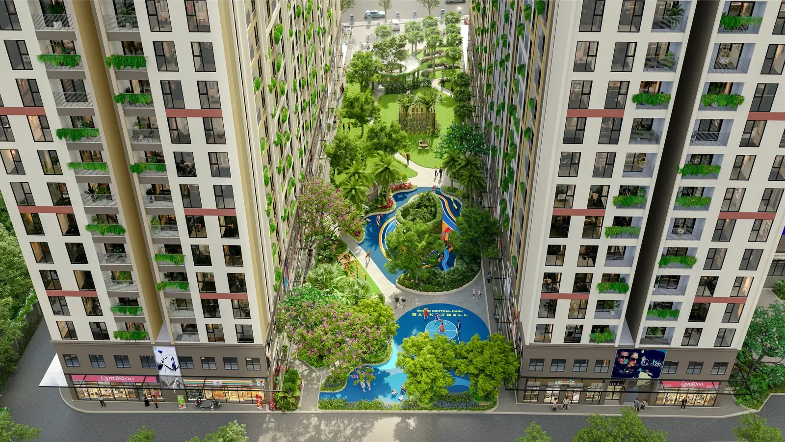 Không gian xanh và cảnh quan nội khu Bcons Central Park Tam Hiệp nhìn từ trên cao