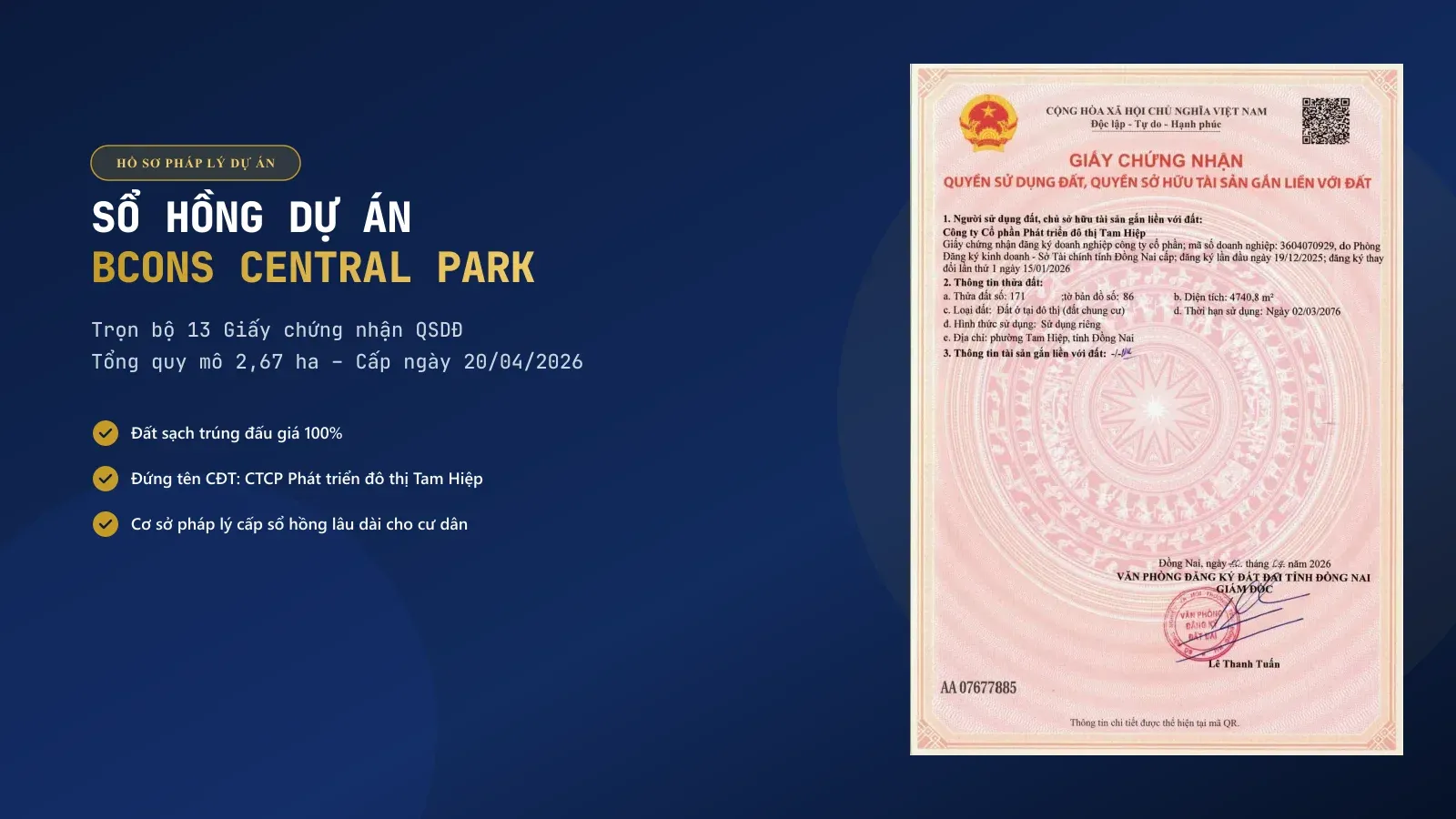 Sổ Hồng Dự Án Bcons Central Park: Chi Tiết 13 Giấy Chứng Nhận QSDĐ 2,67 Ha