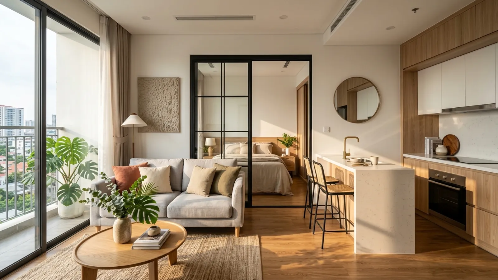 Mặt bằng căn hộ 1 phòng ngủ Bcons Central Park Tam Hiệp, diện tích 42 – 43 m²